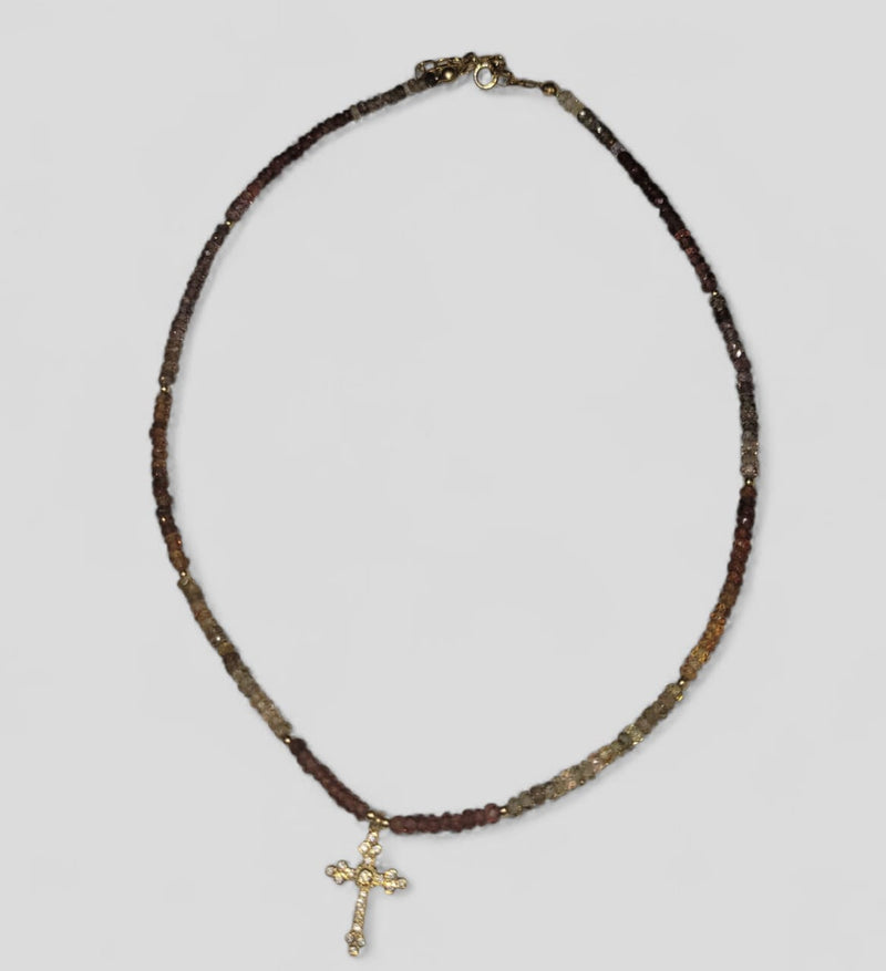 Collar de Cruz plata con topacios amarillos y granate