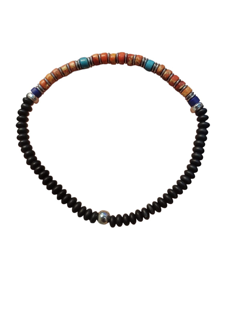 Pulsera Caballero Perlas negras pequeñas con naranja