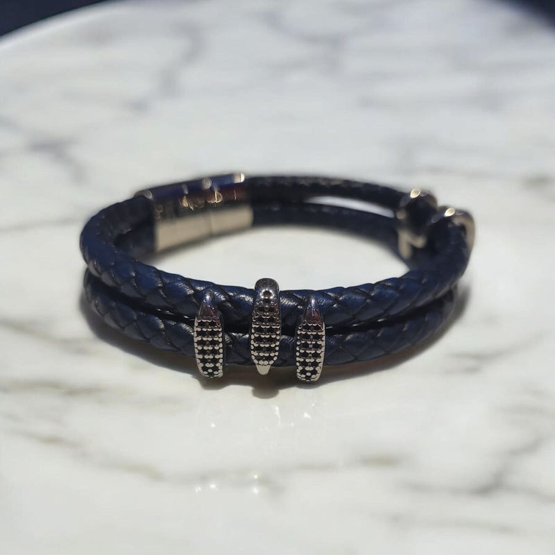 Claw Cuero Azul Mens Bracelet