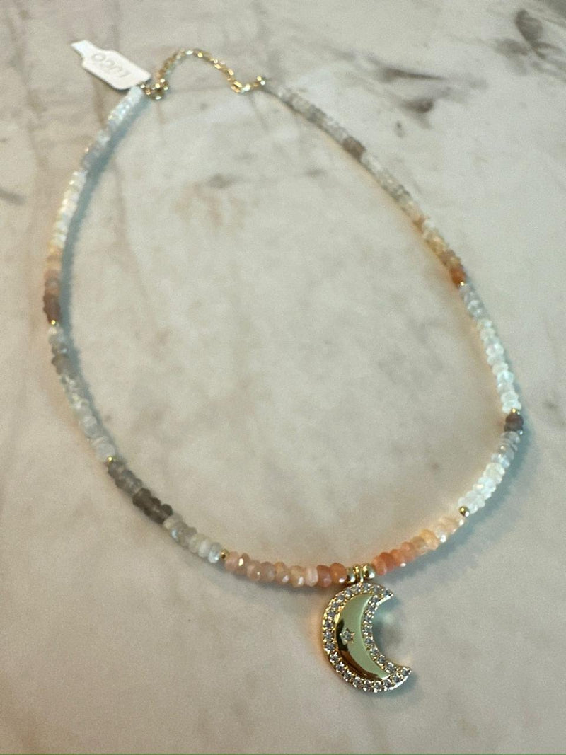 Choker Dije Luna con Moonstone Rosada desertica