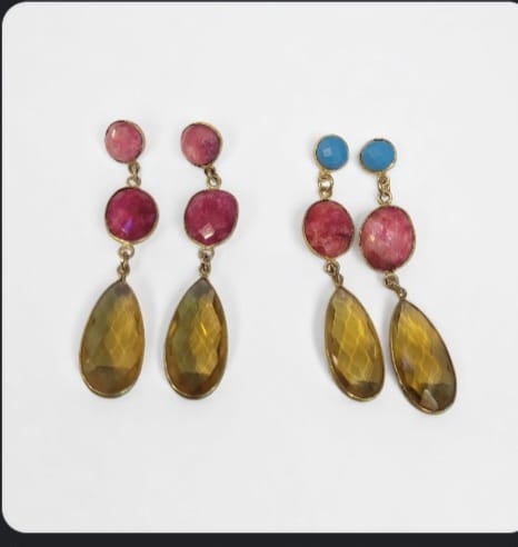 Aretes de Gota Citrina con Rubidina