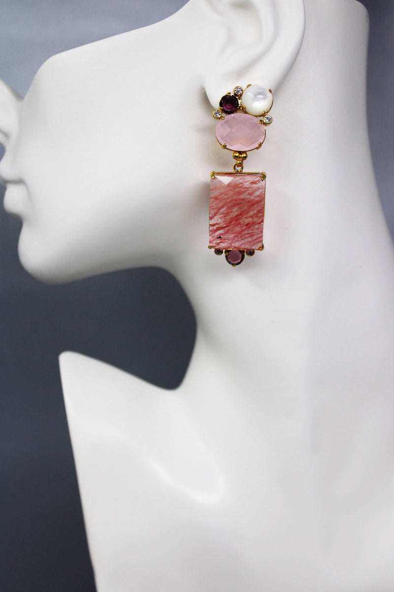 Pink & Cherry Quartz 2 in 1 earrings