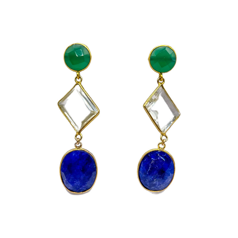 Green Onyx & Sapphire Dangle Earrings