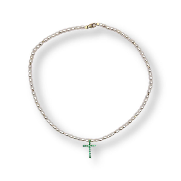 Green Crystal Cross Necklace