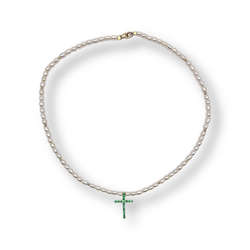 Green Crystal Cross Necklace