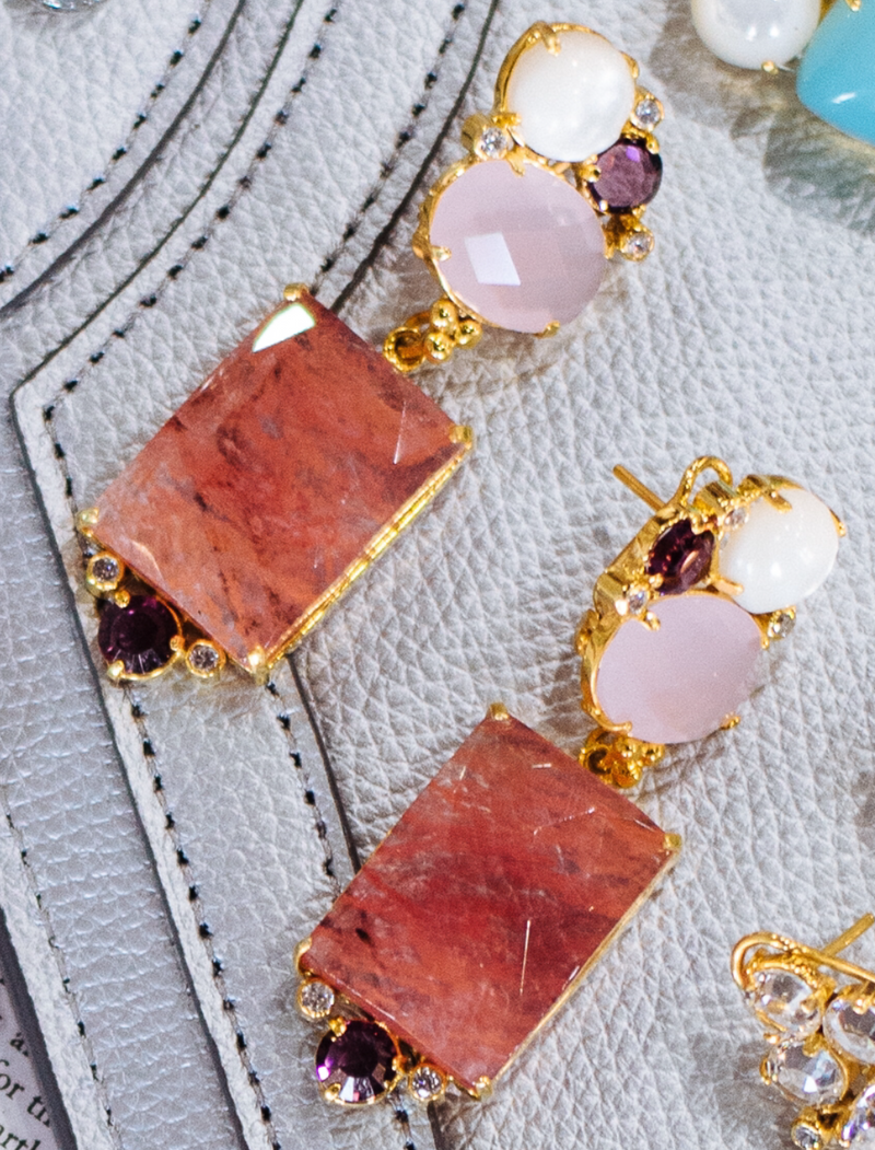 Pink & Cherry Quartz 2 in 1 earrings