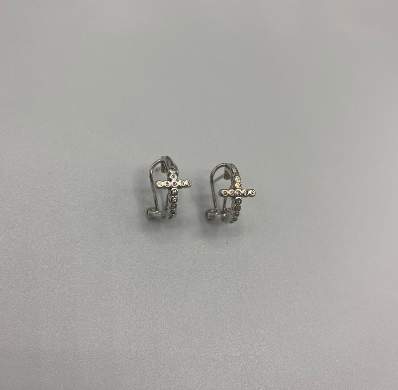 Silver Cross Clip In Earrings