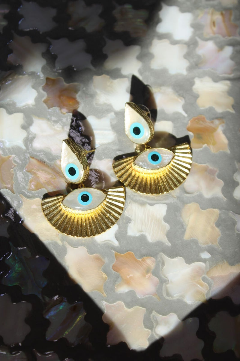 Evil Eye Fan Dangle Earrings