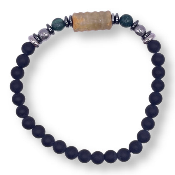 Jade Cylinder & Malachite Bracelet