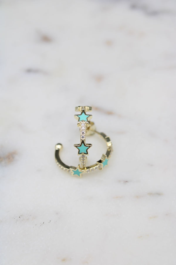 Turquoise Enamel Star Hoops