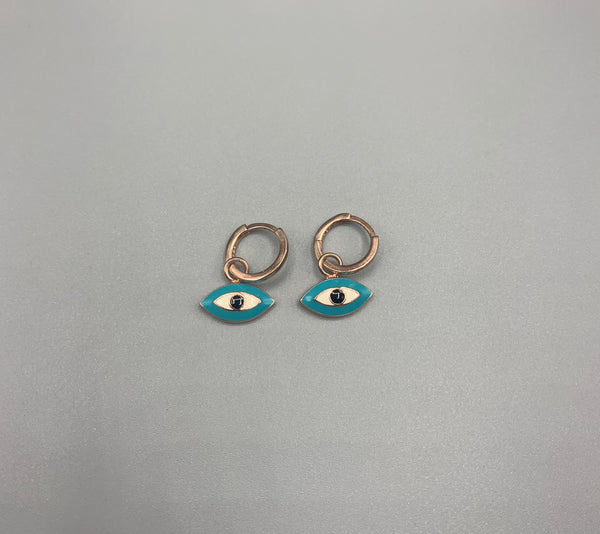 Turquoise Evil Eye Rose Gold Hoops