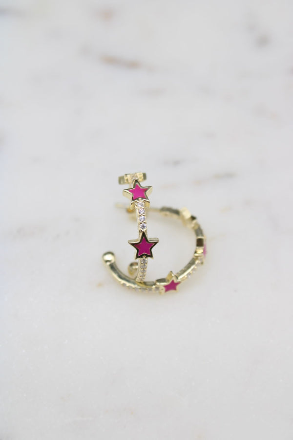 Fuschia Enamel Star Hoops